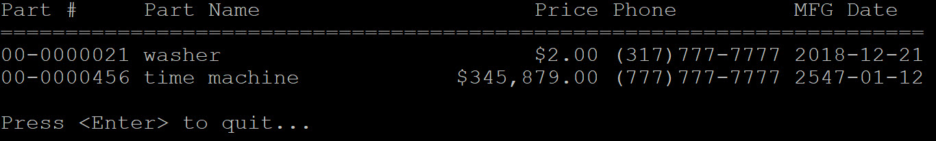 another section of the console application