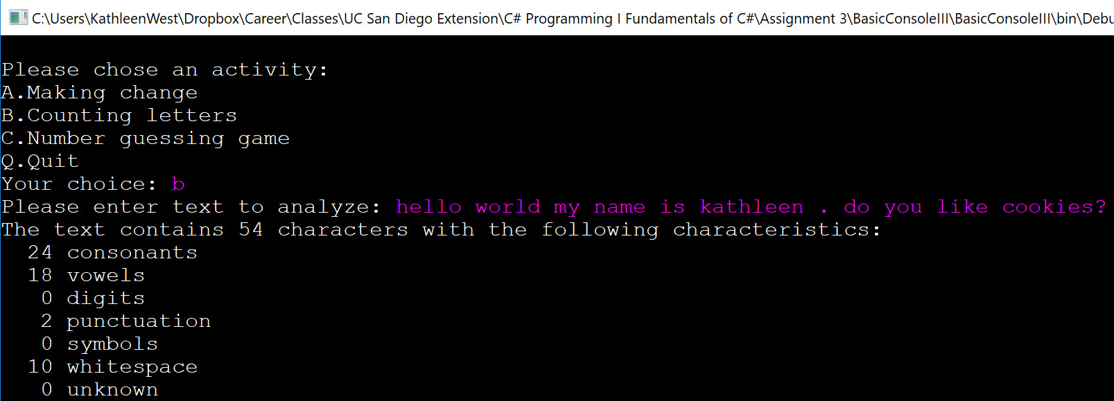 Counting characters from text input