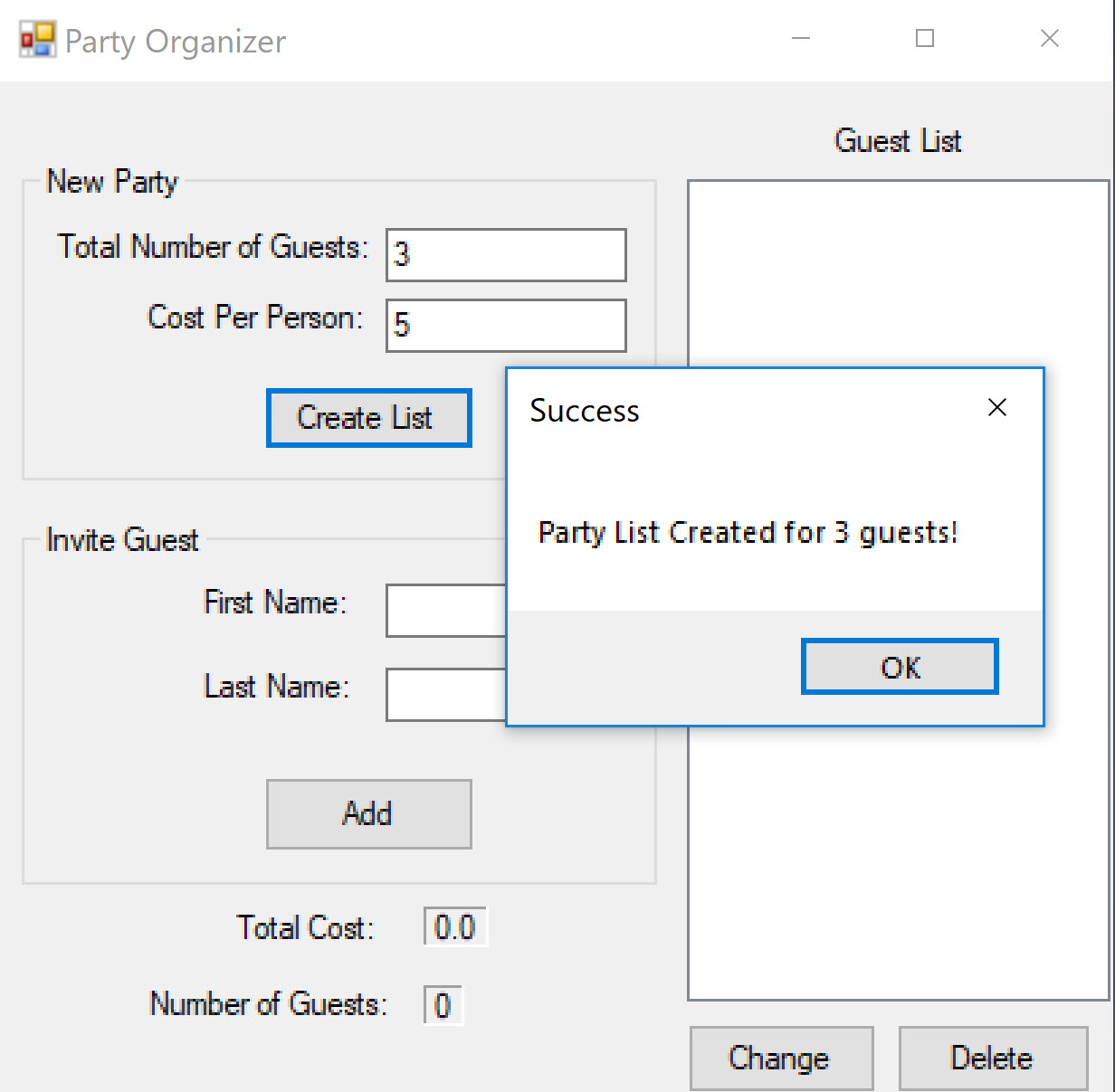 Party List Object Creation