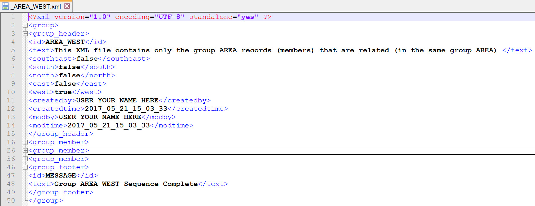 xml header and footer example
